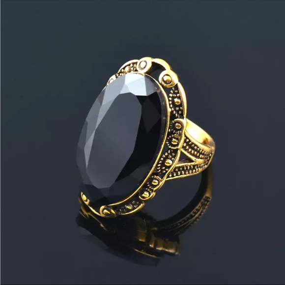 Jewelry - New Yellow Gold Plated Vintage Big Black Oval Stone For Women Ring
